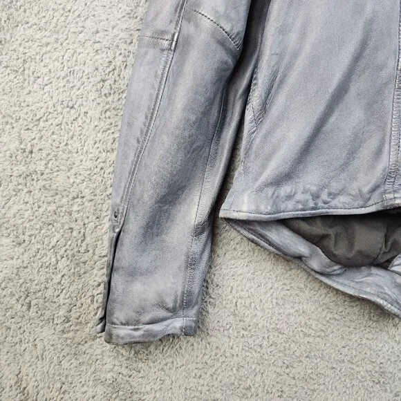 Y2K Vegan Faux Leather Cafe Racer Moto Jacket Women's Small Slate Blue Petina - Picture 12 of 13